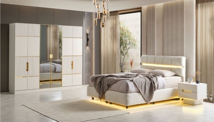 Basel Yatak Odası Takımı modern ahşap tasarımı ve LED aydınlatmalı detayları - Fırat Mobilya İstanbul.