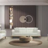 Donat koltuk takımı beyaz buklet kumaş modern salon dekorasyonu ve ahşap detaylar.